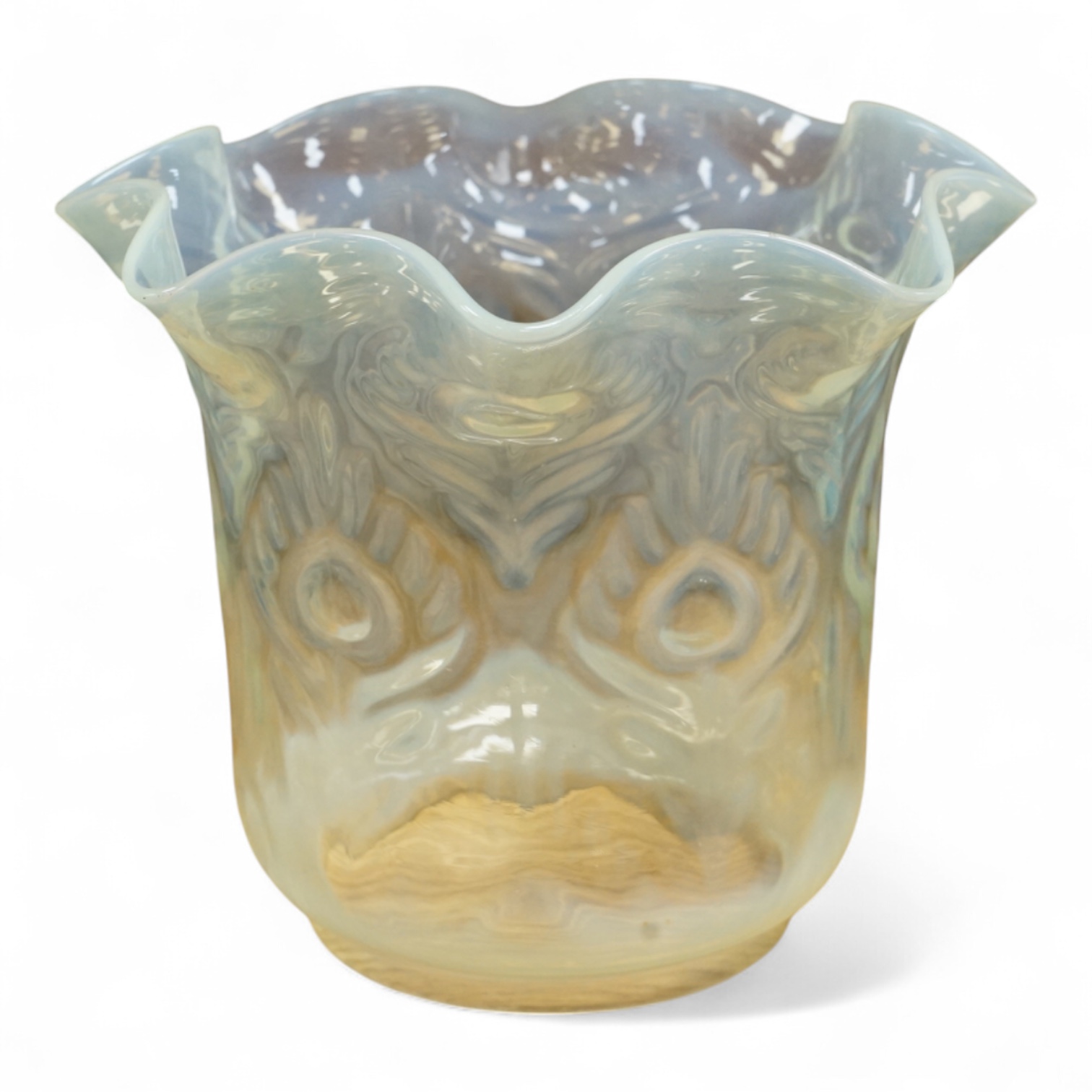 An Art Nouveau Vaseline glass shade, 17cm high